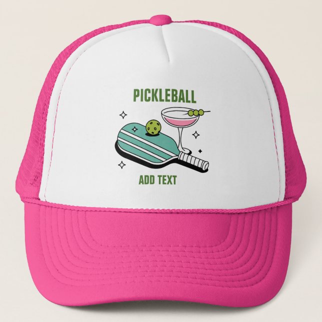 Pickleball Paddle and Cocktail Trucker Hat (Front)