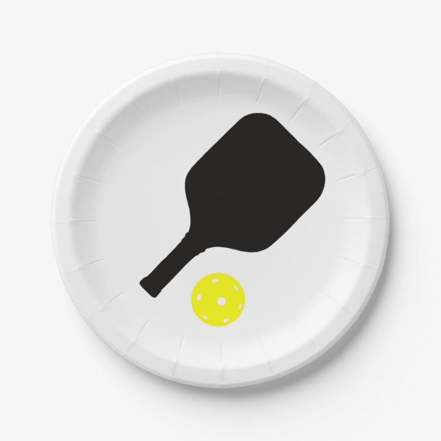 Pickleball paddle & ball paper plates (Front)