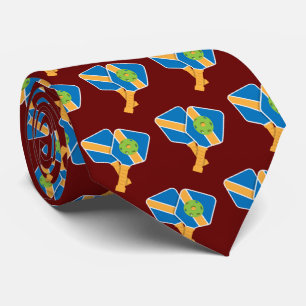 Pickleball Paddle & Ball Pattern Red Neck Tie
