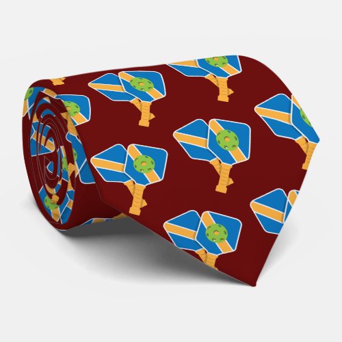 Pickleball Paddle  Ball Pattern Red Neck Tie