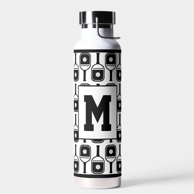Pickleball Paddle Ball Personalised Monogram White Water Bottle (Left)