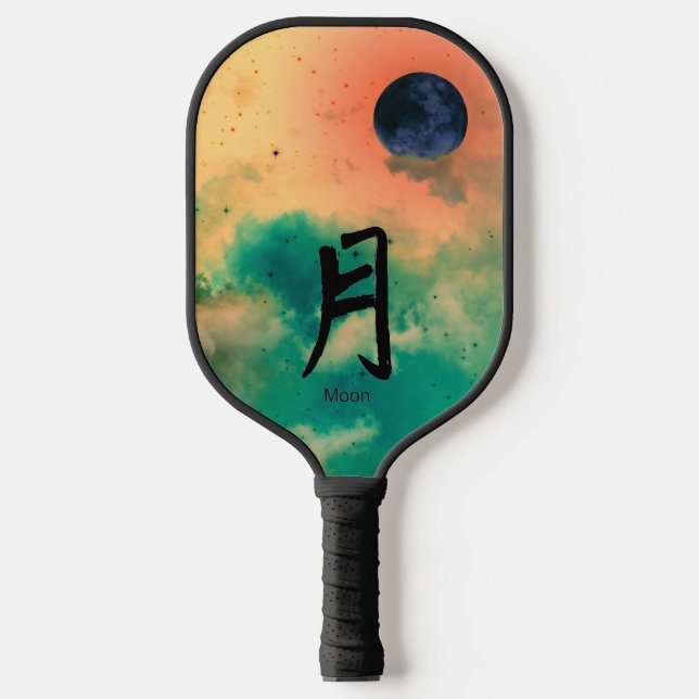 PICKLEBALL PADDLE BLACK MOON WITH JAPANESE FLOWERS (Front)