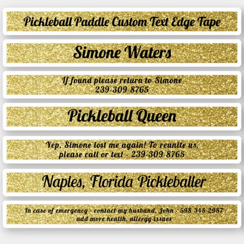 Pickleball Paddle Edge Tape Custom Name Gold ICE Sticker
