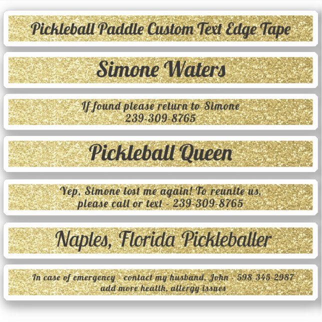 Pickleball Paddle Edge Tape Custom Name Gold ICE Sticker (Front)