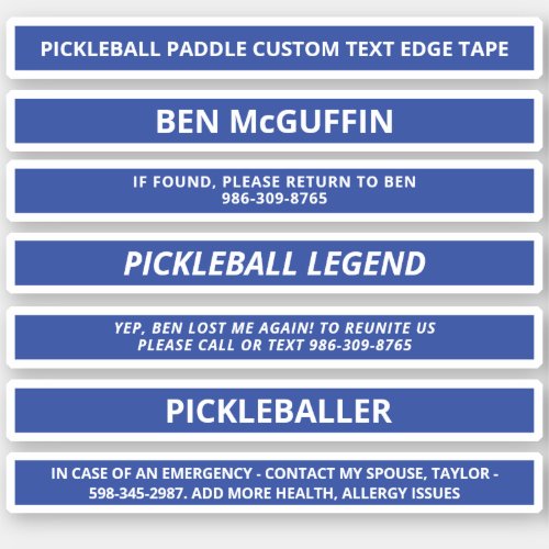 Pickleball Paddle Edge Tape Custom Name ICE Blue Sticker