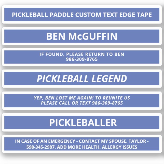 Pickleball Paddle Edge Tape Custom Name ICE Blue Sticker (Front)