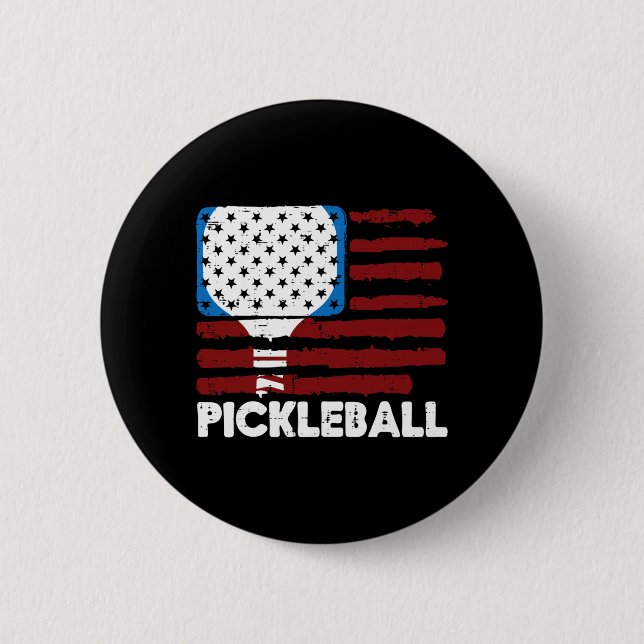 Pickleball Paddle Flag Pickle Ball Patriot Men Button (Front)