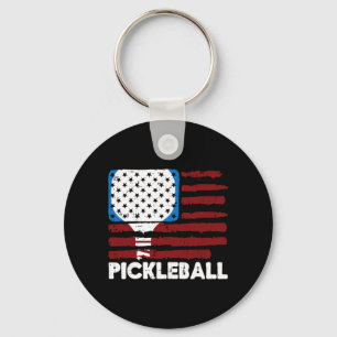 Pickleball Paddle Flag Pickle Ball Patriot Men Keychain