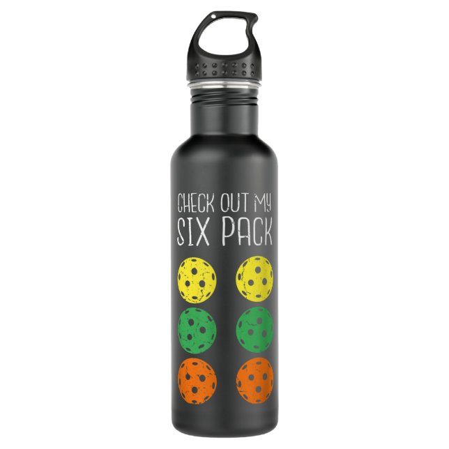 Pickleball Paddle - Funny Check Out My Six Packs P Stainless Steel Water Bottle (Front)