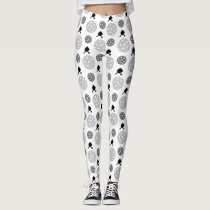 Pickleball Paddle Gray White Racket Ball Pattern  Leggings