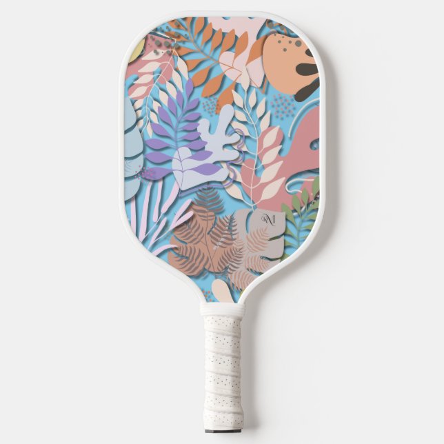Pickleball Paddle : Organic Leaves (blue/yellow) (Front)