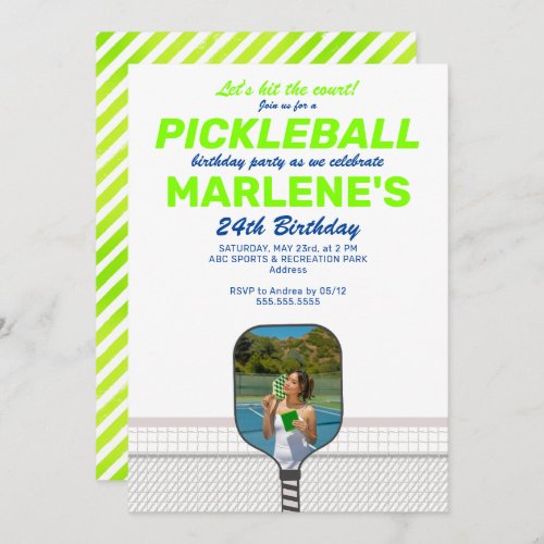 Pickleball Paddle Photo Dink Preppy Birthday Party Invitation