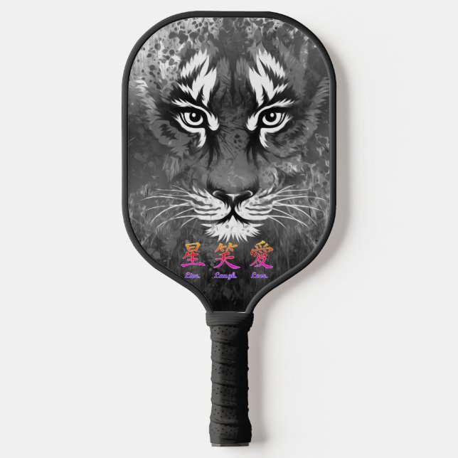 Pickleball Paddle TIGER IN BLACK JAPANESE FLOWERS  (Front)