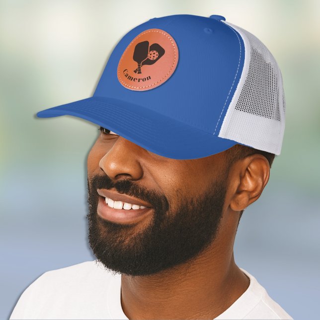 Pickleball Paddles and Ball Monogram Name Leather Patch Hat (Creator Uploaded)