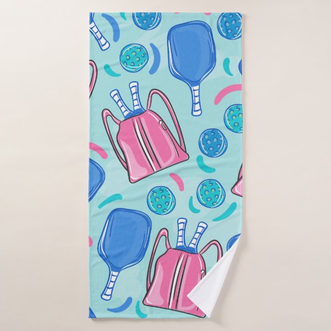 Pickleball Paddles and Balls Blue Preppy  Bath Towel (Bath Towel)