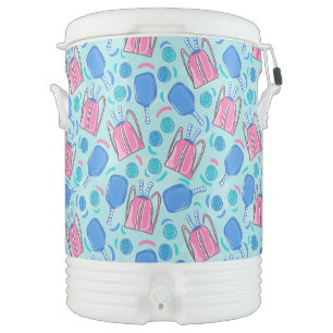 Pickleball Paddles and Balls Blue Preppy Beverage Cooler