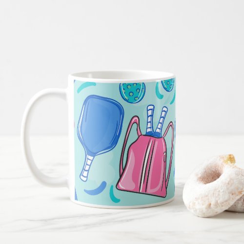 Pickleball Paddles and Balls Blue Preppy Coffee Mug