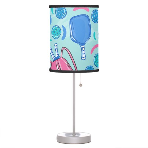 Pickleball Paddles and Balls Blue Table Lamp