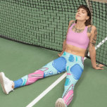 Pickleball Paddles and Balls Leggings<br><div class="desc">Fun and colorful leggings for a pickleball practice or tournament. The design has blue pickle ball paddles and balls with some paddles in a pink drawstring bag. The pickleball design can be found on other items in my store,  PageCreativeDesigns.</div>