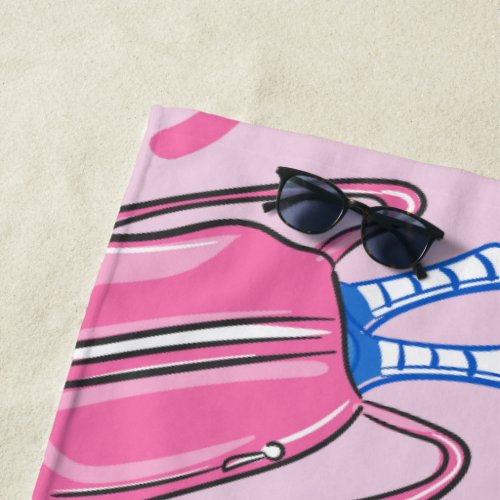 Pickleball Paddles and Balls Pink Preppy Beach Towel