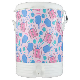 Pickleball Paddles and Balls Pink Preppy Beverage Cooler