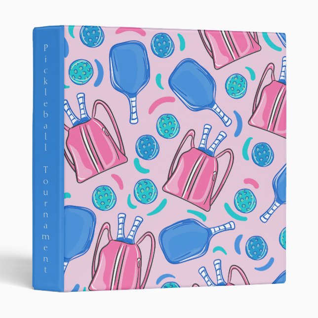 Pickleball Paddles and Balls Pink Preppy Custom 3 Ring Binder (Front/Spine)