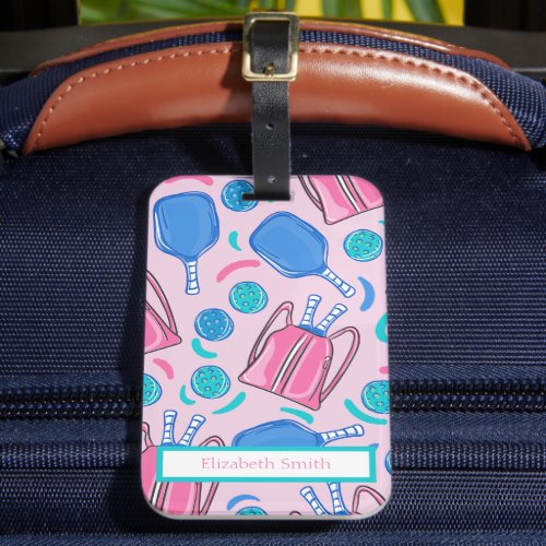 Pickleball Paddles and Balls Pink Preppy Custom Luggage Tag