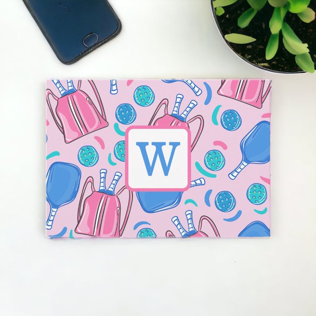 Pickleball Paddles and Balls Pink Preppy Initial Thank You Card (Creator Uploaded)