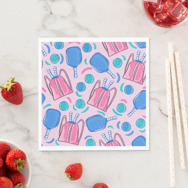 Pickleball Paddles and Balls Pink Preppy Napkins (Insitu)