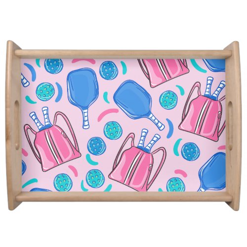 Pickleball Paddles and Balls Pink Preppy Serving Tray