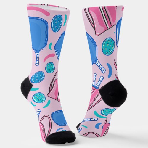 Pickleball Paddles and Balls Pink Preppy Sport Socks