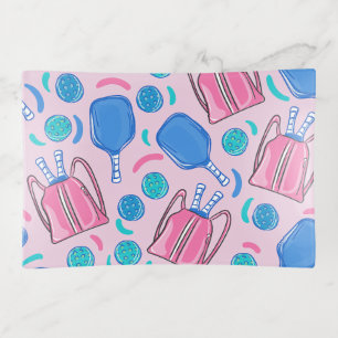 Pickleball Paddles and Balls Pink Preppy Trinket Tray