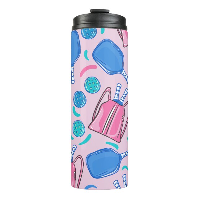 Pickleball Paddles and Balls Pink Thermal Tumbler (Front)