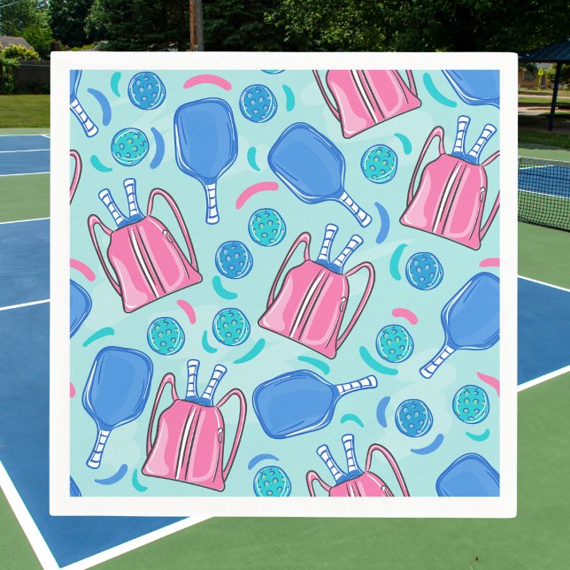 Pickleball Paddles and Balls Preppy Blue Party Napkins (Creator Uploaded)