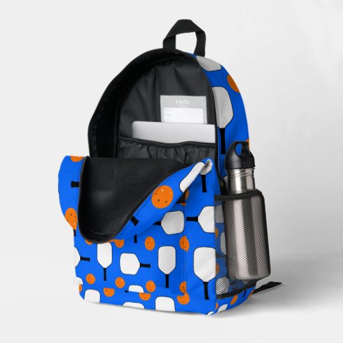 Pickleball Paddles and Orange Pickleballs on Blue Printed Backpack