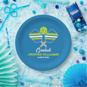 Pickleball Paddles Ball Blue Green Party Paper Plates