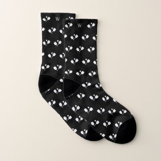 Pickleball Paddles Ball Monogrammed Black & White