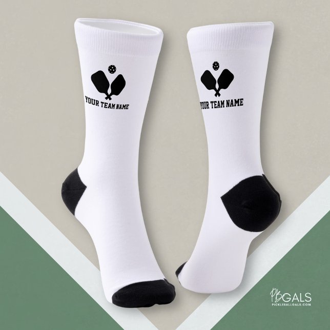 Pickleball Paddles Black White Personalized Team Socks (Creator Uploaded)