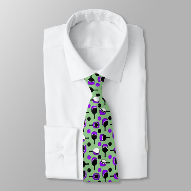 Pickleball Paddles, Fun Cutouts Purple & Green Neck Tie (Tied)