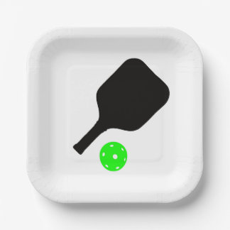 Pickleball paddles & green balls paper plates