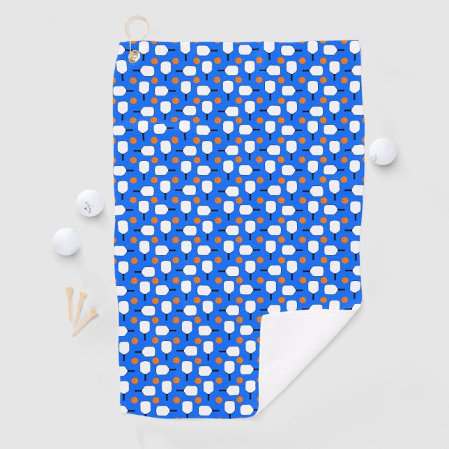 Pickleball Paddles, Orange Pickleball Balls, Blue Golf Towel (InSitu)