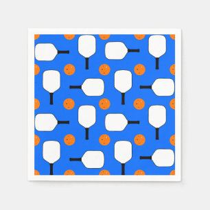 Pickleball Paddles, Orange Pickleball Balls, Blue Napkins