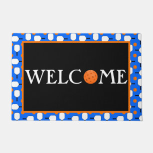Pickleball Paddles Orange Pickleballs Blue Welcome Doormat