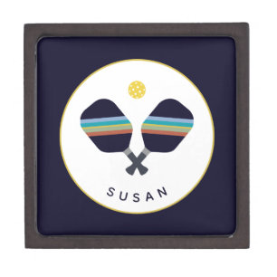 Pickleball Paddles Personalized Name Blue Yellow Gift Box