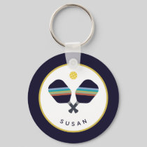 Pickleball Paddles Personalized Name Blue Yellow Keychain