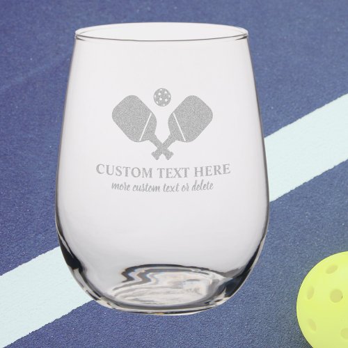 Pickleball Paddles Pickleball Custom Text  Stemless Wine Glass