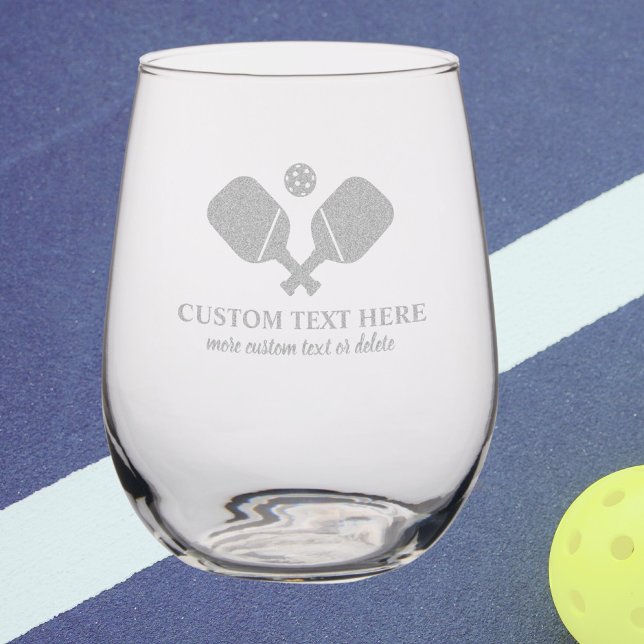 Pickleball Paddles Pickleball Custom Text  Stemless Wine Glass (Creator Uploaded)