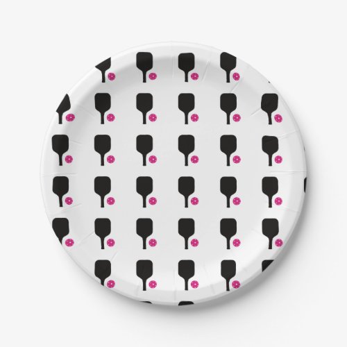 Pickleball paddles  pink balls paper plates