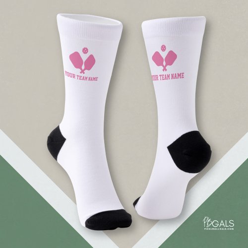 Pickleball Paddles Pink White Personalized Team Socks