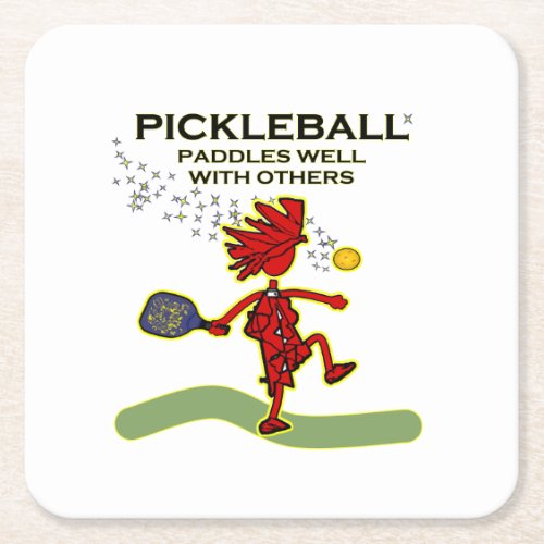 Pickleball Paddles Well With Others Sandstone Coas Square Paper Coaster